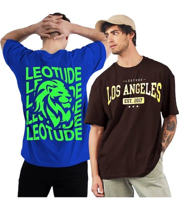 Leotude Pack of 2 Cotton Blend Oversized Fit Men's T-Shirt ( Blue )