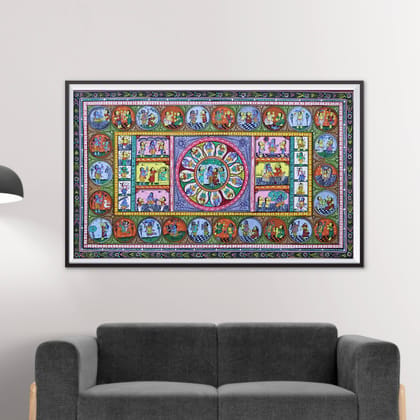 Patta Painting of Krishna Leela along with Vishnu Dasavatara