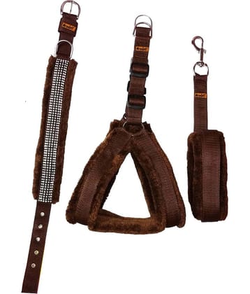 Petshop7 Fur Padded  Nylon Dog Harness , Dog Collar &  Dog Leash  Large (Chest Size - 29-35inch)