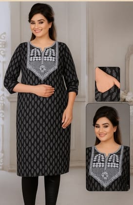 Black Cotton Kurti with MinimalPrint