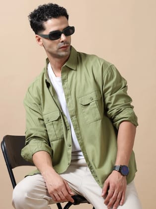 Premium Men Shirt, Relaxed Fit, Pure Cotton, Full Sleeve, Solid, Pista green-S / Pista