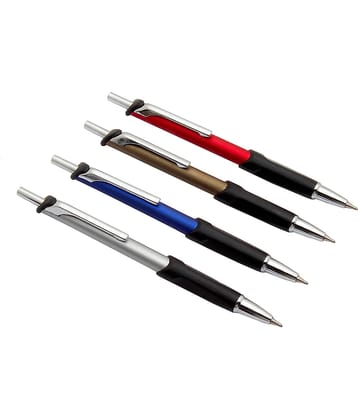 Srpc Set Of 4 Sleek Mini Metal Body BallPoint Pens chrome trims Blue Refill