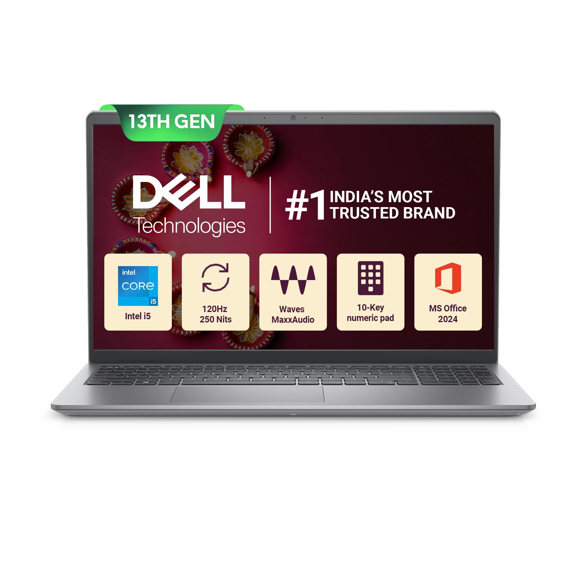 Dell 15 Intel Core i5 13th Gen - 1334U, 16GB DDR4 RAM, 512GB SSD, FHD 15.6"/39.62 cm, Windows 11, MSO'24, Grey, 1.66kg, 120Hz 250 nits Display, 15 Month McAfee, Thin & Light Laptop