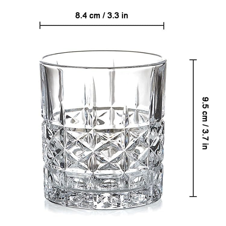 Whiskey Glass | 300 ML | Transparent Old Vintage Fashioned Cocktail Tumblers | Crystal Cut Barware Drinking Glasses for Whisky, Bourbon, Liquor, Wine, Cocktail Drinks |