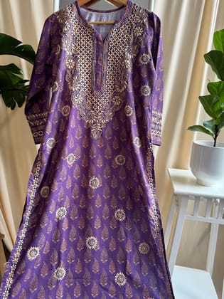 Cotton Printed Chikankari Kurti - Purple-Purple / cotton / L