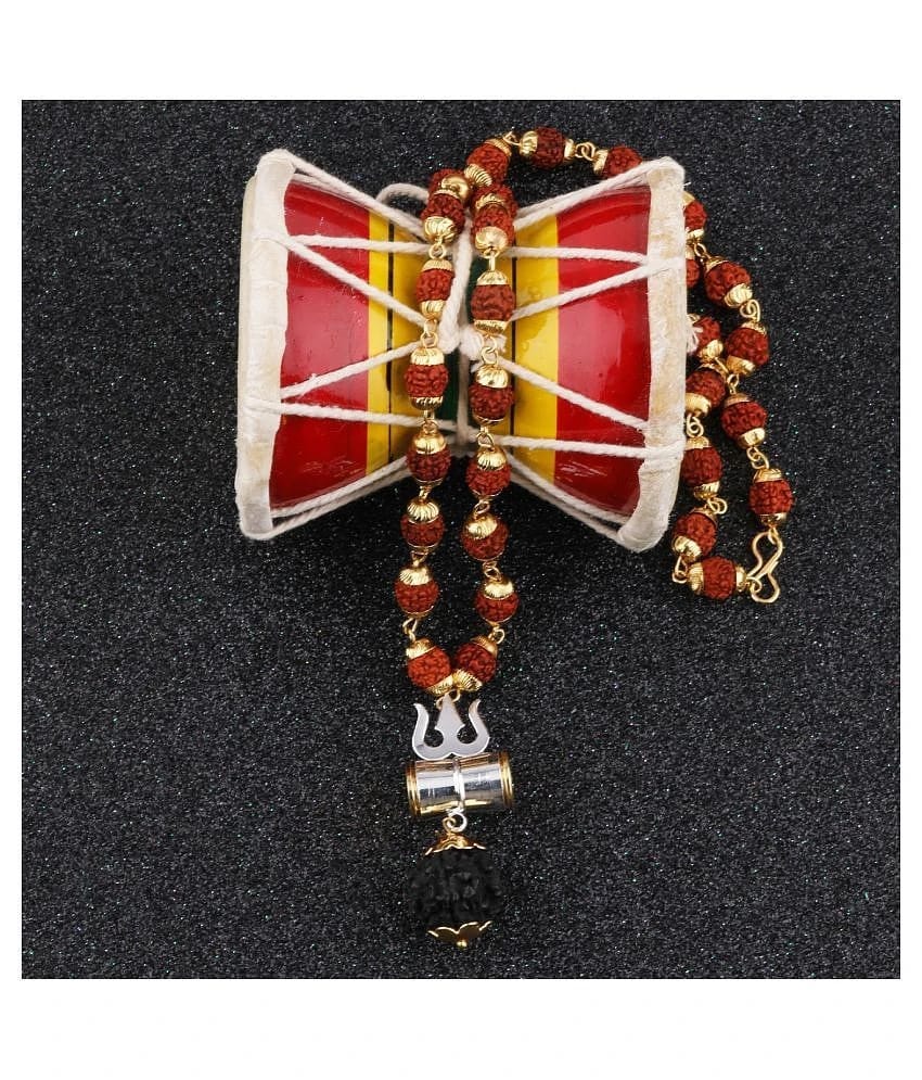 SILVER SHINE Gold Plated  Silver Trishul Locket with Rudraksha Mala for Men and Women - Golden