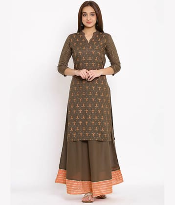 FabbibaPrints Brown Rayon Straight Kurti