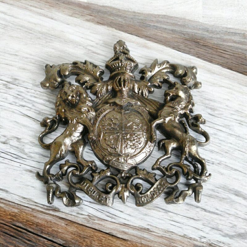 LARGE - Brass Vintage Style HEAVY CAST ROYAL CREST SAFE PLATE - Coat of Arms (5127)