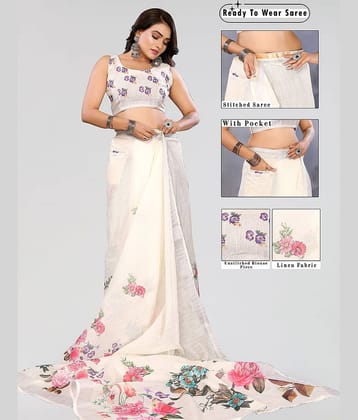 HEMA SILK MILLS Linen Printed Regular Saree With Unstitched Blouse Piece ( Multicolor )
