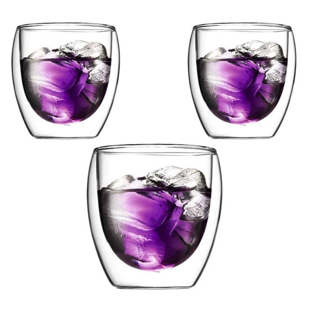 Double Wall Glass 250Ml Set of 2 Double Layer Tea & Coffee Cup Double Walled Glass Mugs for hot & Cold Drinks Coffee Tea Milk cappuchino Juice (240 Ml Tumbler)