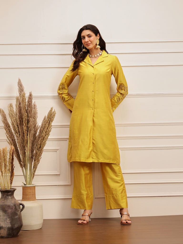 Mustard Yellow Satin Kurta Set