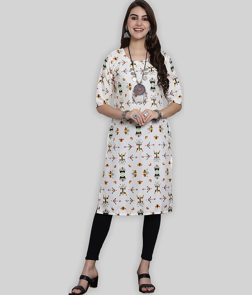 7Threads Crepe Printed Straight Women's Kurti - White ( Pack of 1 )