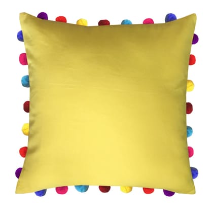 Lushomes cushion cover 20x20, boho cushion covers, sofa pillow cover, cushion covers with tassels, cushion cover with pom pom (20x20 Inches, Set of 1, Yellow)