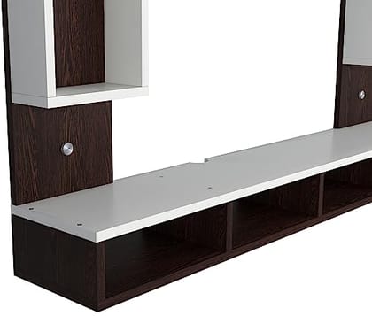 DAS ZINDEL Mini Wall Mount Engineered Wood TV Entertainment Unit/Tv Rack Set to Box Stand with Wall Shelves for Living Room Flowery Wenge & Frosty White Finish (Ideal for up to 32") Screen