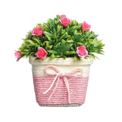 Foliyaj Artificial Plant with Pink Roses|Bonsai Tree|Artificial Flower|with Pot|Home Decor for Living Room Home Office Shop|House|Gift|Decoration