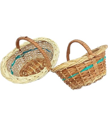 PRANSUNITA 2 Pcs Oval Shape Small Handle Kashmir Wicker Willow Wooden -Multipurpose Storage, Flower Decoration Bamboo Pooja,Mandir Chocolate Gift hamper- Natural brown -Pack of 2 pcs- Size 7.5 x 5 x 5.5 inch (Small Badam Pala) PRANSUNITA 2 Pcs Oval Shape Small Handle Kashmir Wicker Willow Wooden -Multipurpose Storage, Flower Decoration Bamboo Pooja,Mandir Chocolate Gift hamper- Natural brown -Pack of 2 pcs- Size 7.5 x 5 x 5.5 inch (Small Badam Pala)