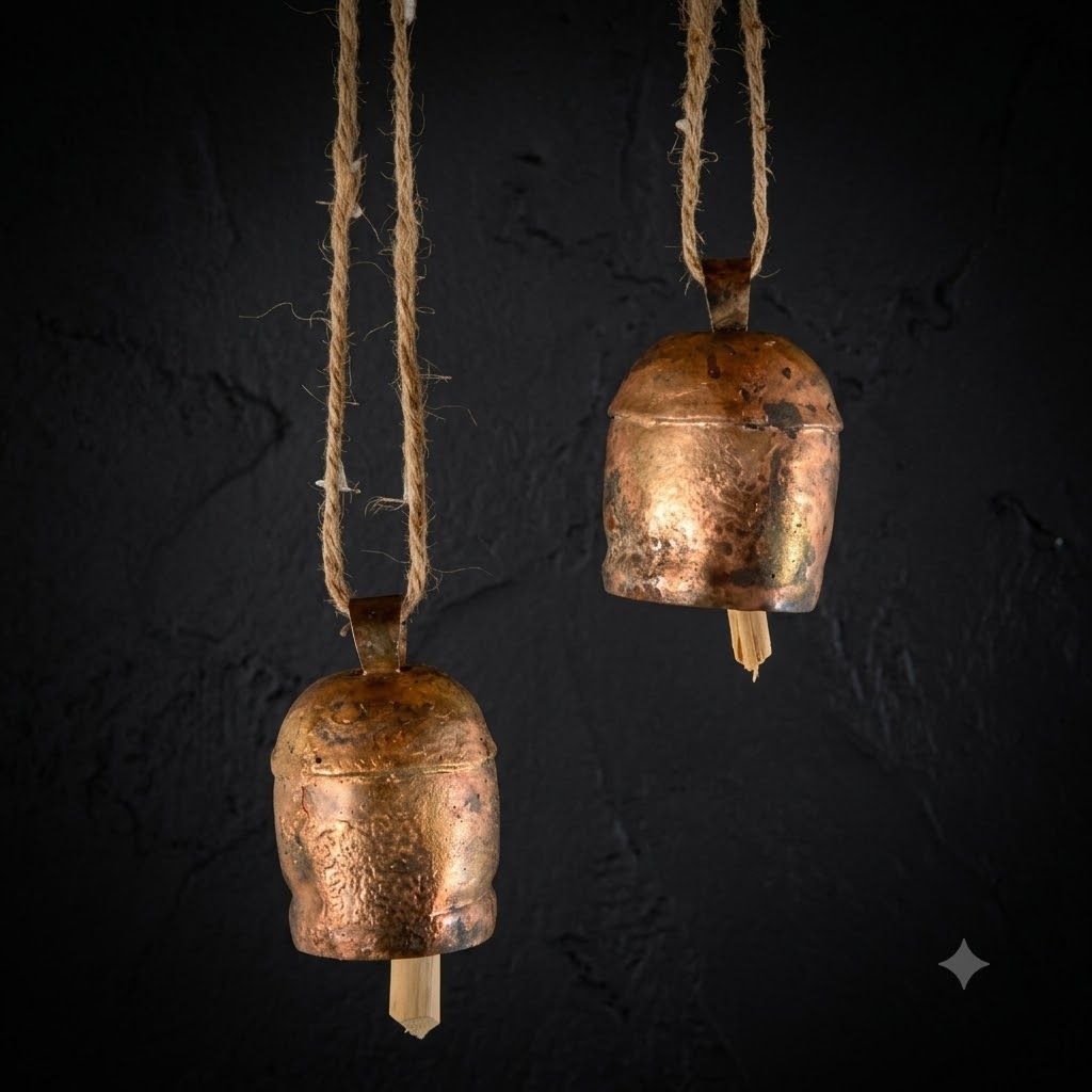 Handmade Leather and Copper Decorative Bells Set of 2