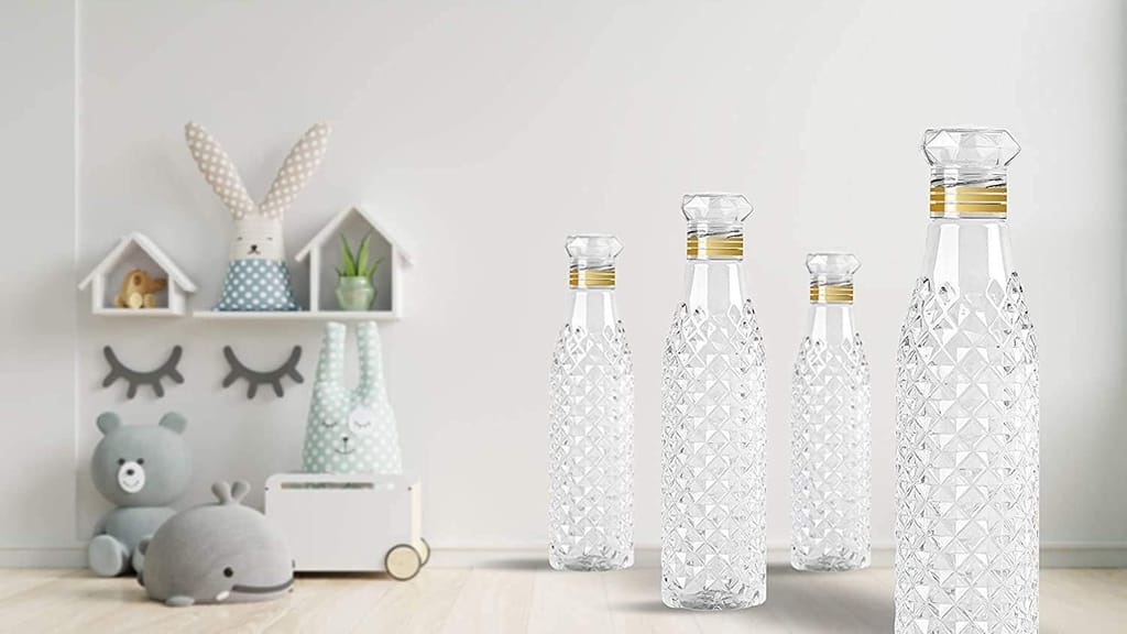 CYNRIC Water Bottles with Diamond Pattern, 1 Litre, Set of 6, Fridge Water Bottle 1000ml, Leak Proof & BPA Free & Airtight Lid | Ideal for Office, Sports, School, Travelling, Gym, Yoga