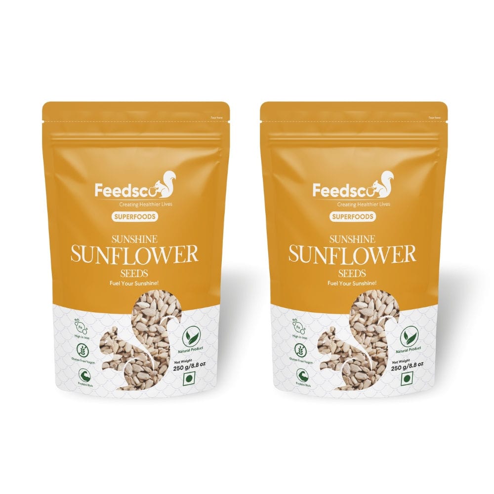 Feedsco Sunshine Sunflower Seeds 250g Pack of 2 - Raw Seeds for Eating | High in Vitamin, Fiber & Protein | Healthy Snack & Diet Food