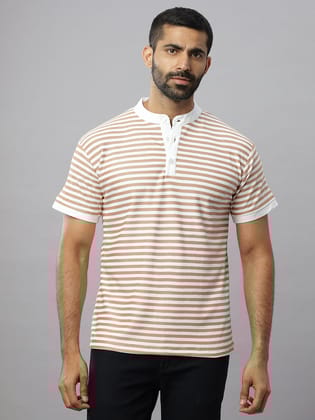 Brown Crossknit Henley T-Shirt-M