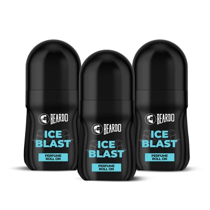 Beardo Ice Blast Perfume Roll-On, (50ml x 3) for Men | Long-Lasting Menthol Freshness with Musk & Woody Notes 50ml | Perfumed Antiperspirant for Odour Protection | No Sweat, Cooling Effect, All-Day Freshness Beardo Ice Blast Perfume Roll-On, (50ml x 3) f