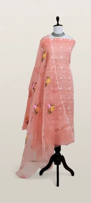 Kota Doria Dress Material Rust Orange Floral Jaal Kota Doria Dress Material Rust Orange Floral Jaal