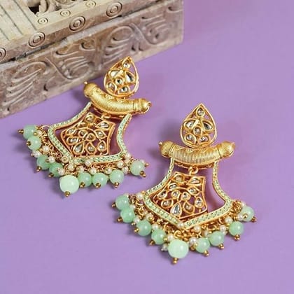 Matt Gold-Plated Lightweight Enamelled Kundan Classic Drop Earrings