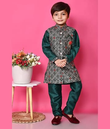 New Collection Boys Cotton Blend Sequined - Pattern Kurta Pant Set ( Navy Blue , Pack of 1 )