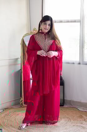 Sumera Red Sequins Work Co ord Set-L