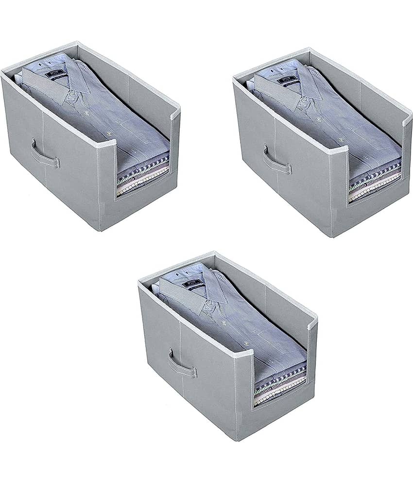 SH. NASIMA Non Woven Fabric Wardrobe Organizer (Grey) - Pack of 3