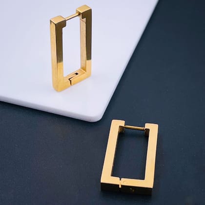 Rectangle Stainless Steel Anti Tarnish 18K Gold Hoop Earring pair Women