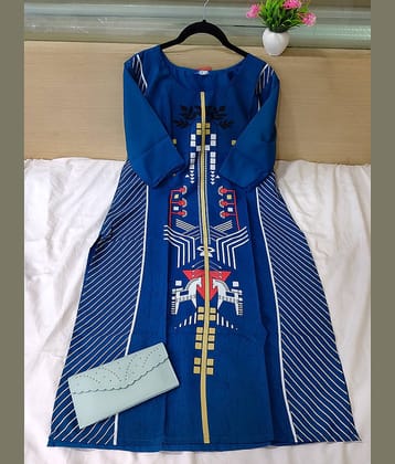 Ethnic Basket Pack of 1 Crepe Printed Straight Women's Kurti - ( Blue )