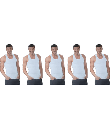 D1 DIFFERENT ONE Pack of 5 Cotton Basic Vest For Men ( White )