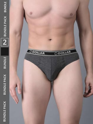 Men's Assorted Pack of 2 Solid Cotton Brief With Double Pouch Support
