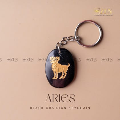 Black Obsidian Zodiac Sign Keychain-Aries