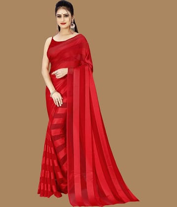 ANAND SAREES Satin Striped Saree Without Blouse Piece ( Red )
