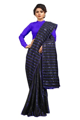 Generic Women's Vichitra Saree with Blouse (Blue, 5-6  Mtr)