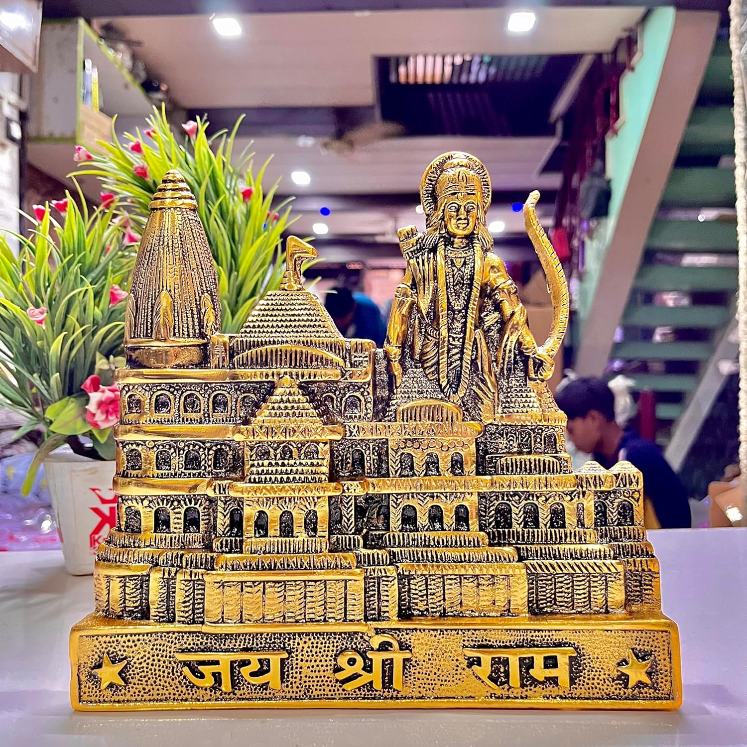DreamKraft Metal Shree Ram Mandir Architectural Model Prabu Shri Ram Janam Bhumi Ayodhya Showpiece for Home Decor, Office | Metal Showpiece