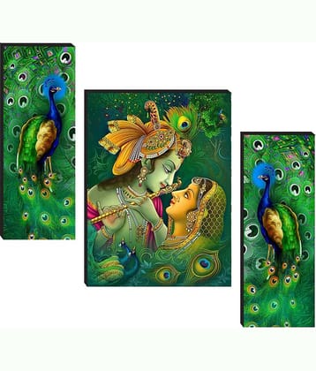 SNDArt Set Of 3 Radha Krishna Wall Paintings For Living Room 12 x 18 inch