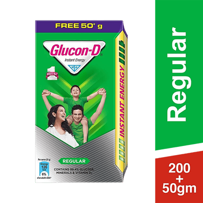 Glucon-D Instant Energy Health Drink - Regular, 200 G (Get 50 G Free), Refill Glucon-D Instant Energy Health Drink - Regular, 200 G (Get 50 G Free), Refill