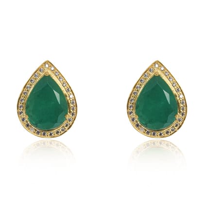 Silver green pear studs-Gold