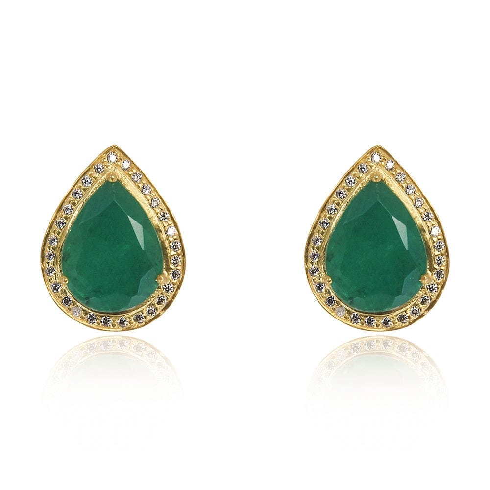 Silver green pear studs-Gold