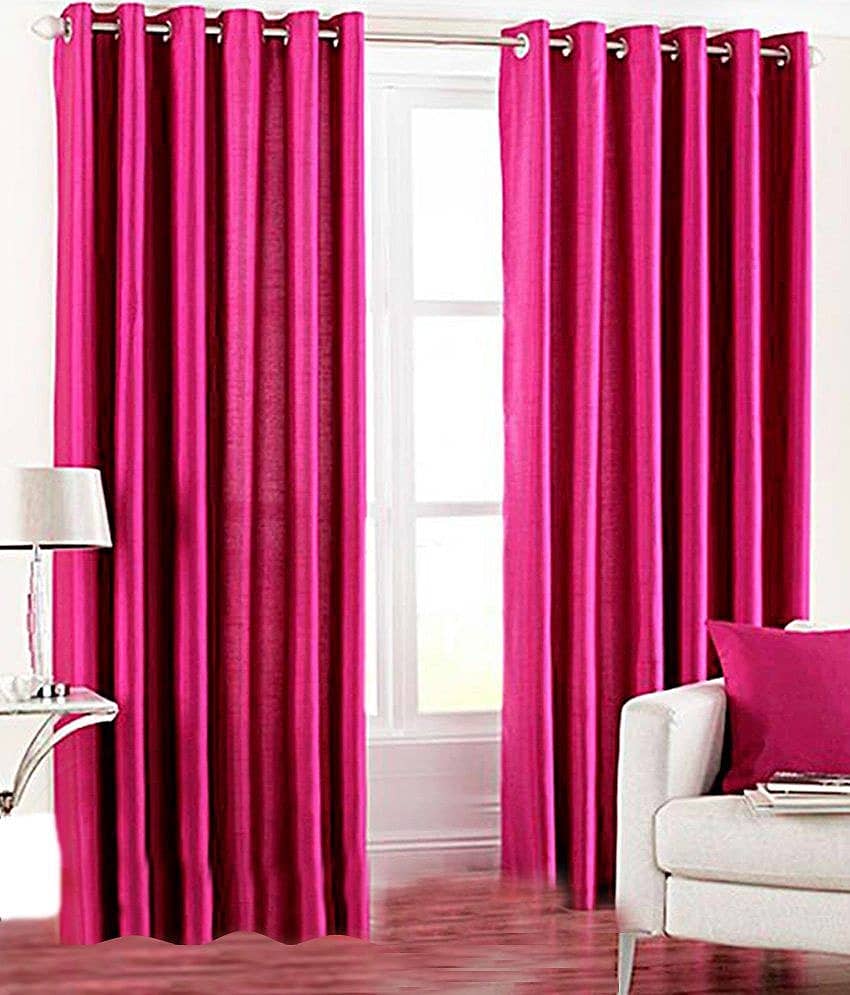 Tanishka Fabs Solid Semi-Transparent Eyelet Curtain 7 ft ( Pack of 2 ) - Pink