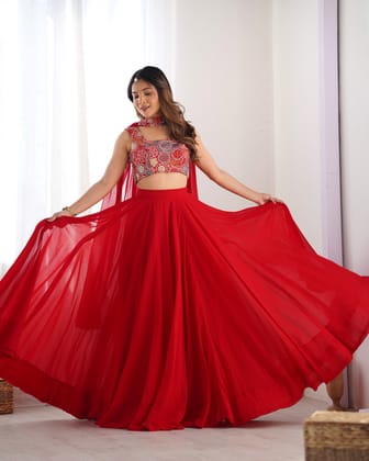 Radiant Red Pure Soft Fox Georgette Lehenga Choli – An Ethereal Blend of Elegance & Festivity!-xs
