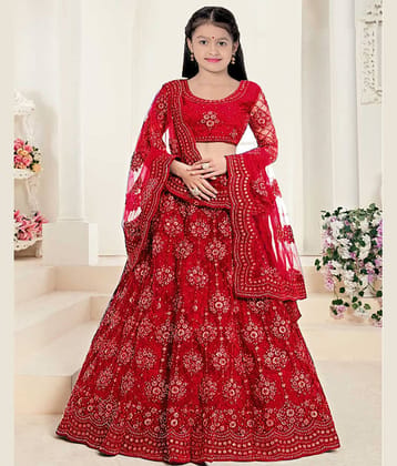 Keyura Net Lehenga Choli Set For Girls ( Pack of 1 , Red )