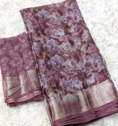 butterfly chiffon Zari woven border of 3 inch on both side