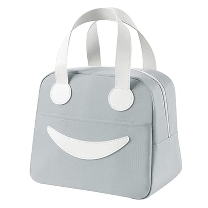 Smiley Lunch Bags for School, Office, Travel with Aluminum Lining, Leakproof-Gray