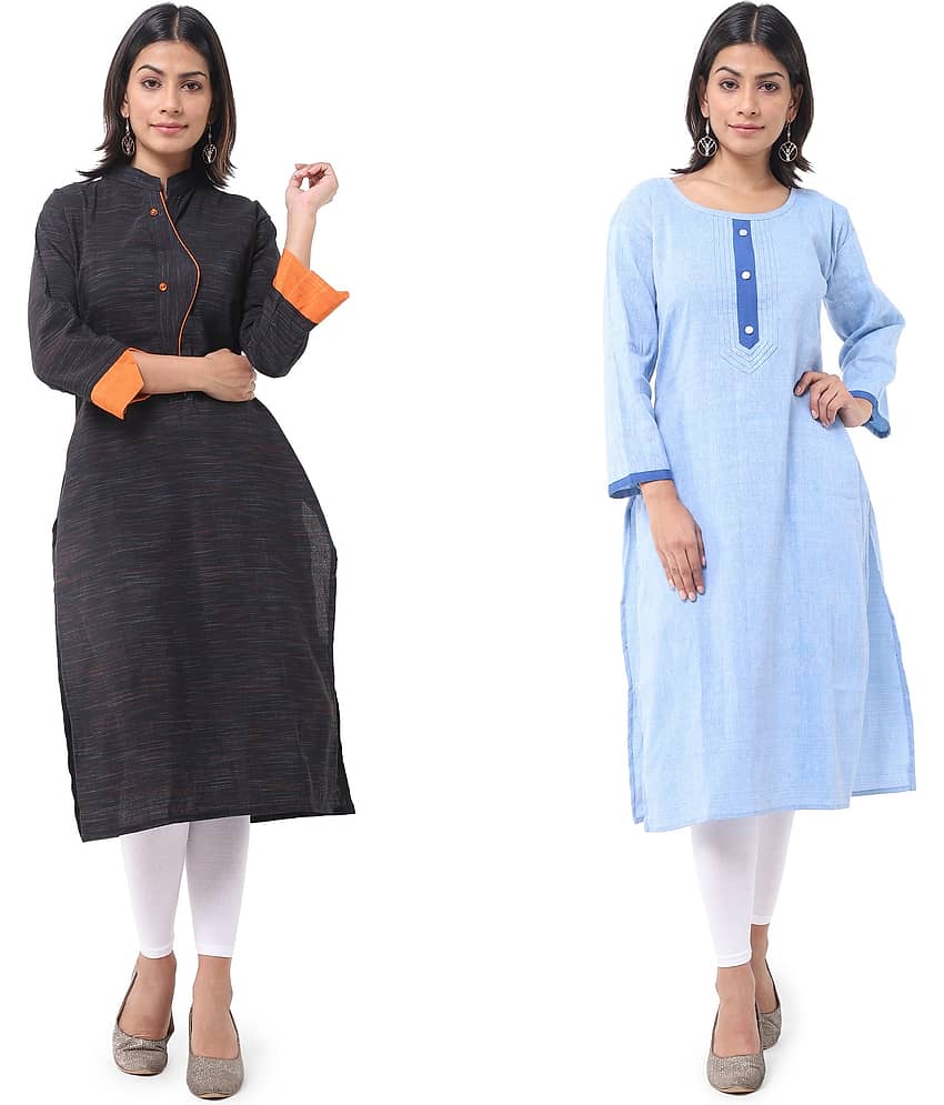 DESHBANDHU DBK - Multicolor Cotton Women's Straight Kurti ( Pack of 2 )
