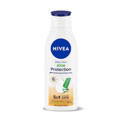 NIVEA Aloe Protection Body Lotion 200 ml | With Hyaluronic Acid & 72Hr Hydration | SPF 15 | Aloe Vera Extracts | Deep Moisture Serum | For Men & Women | All Skin Types NIVEA Aloe Protection Body Lotion 200 ml | With Hyaluronic Acid & 72Hr Hydration | SPF