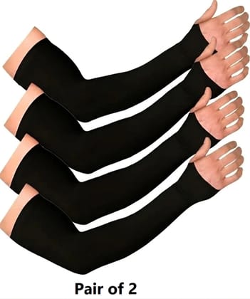 Premium Black Compression Arm Sleeves Anti Tan Sweat Absorbent Pack of 2 Pairs